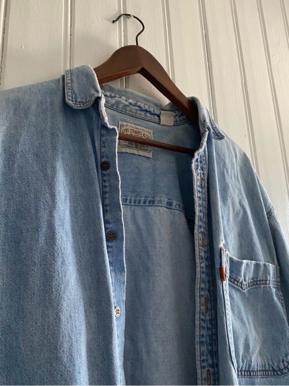 LEVI’S VINTAGE 1990 orange tab button down denim shirt size XL - Picture 9 of 13